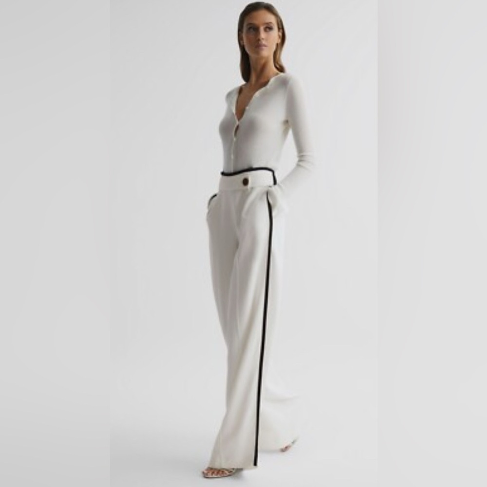 Reiss Lina Button Detail Wide Leg Pant